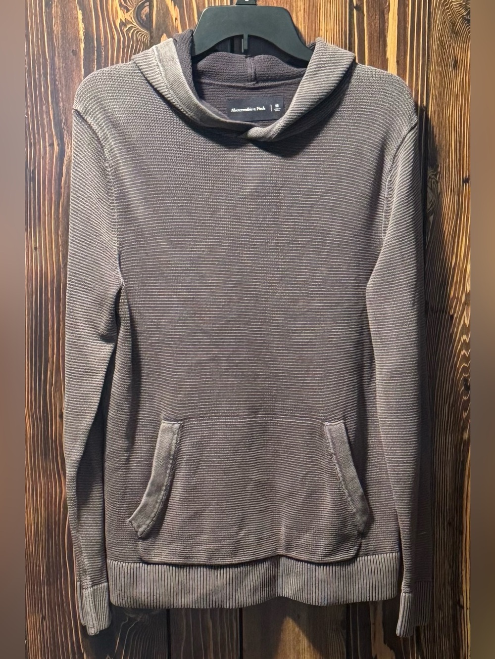 Abercrombie & Fitch Gray Waffle Knit Hoodie Sweater Size Medium A&F Pullover